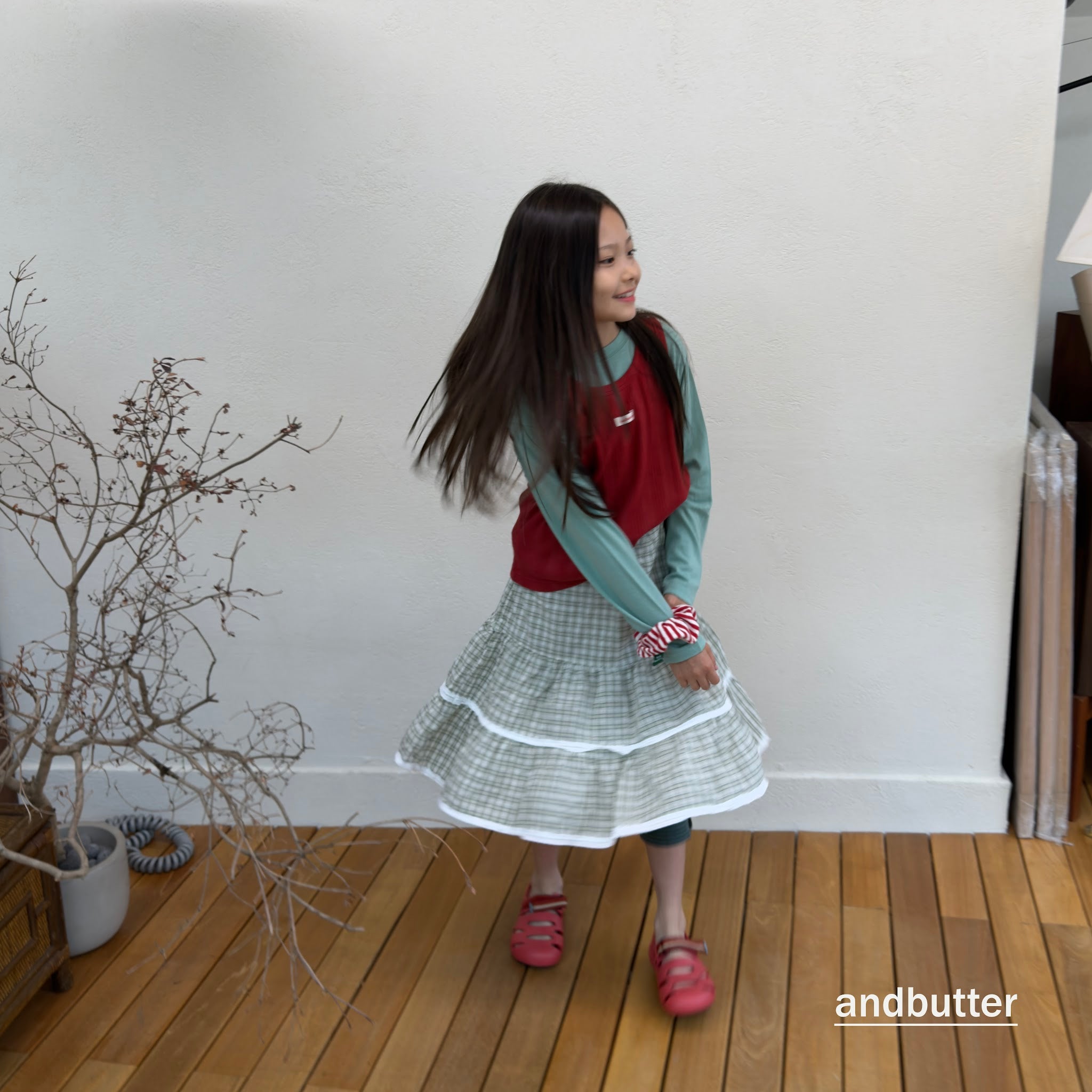 andbutter Check Tiered Skirt