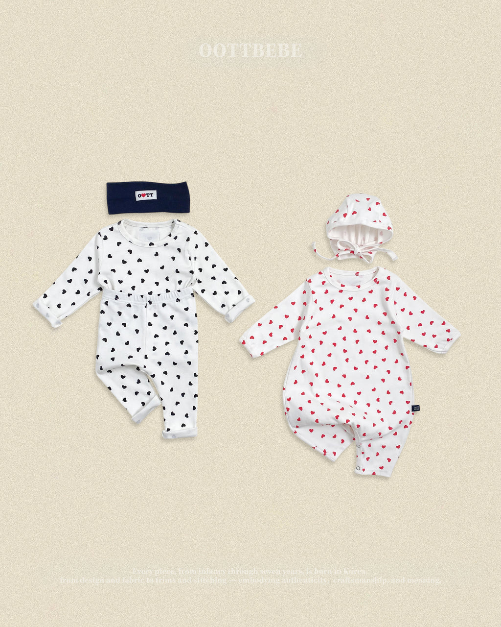 Oott Bebe Petit Heart Bodysuit Bonnet Set