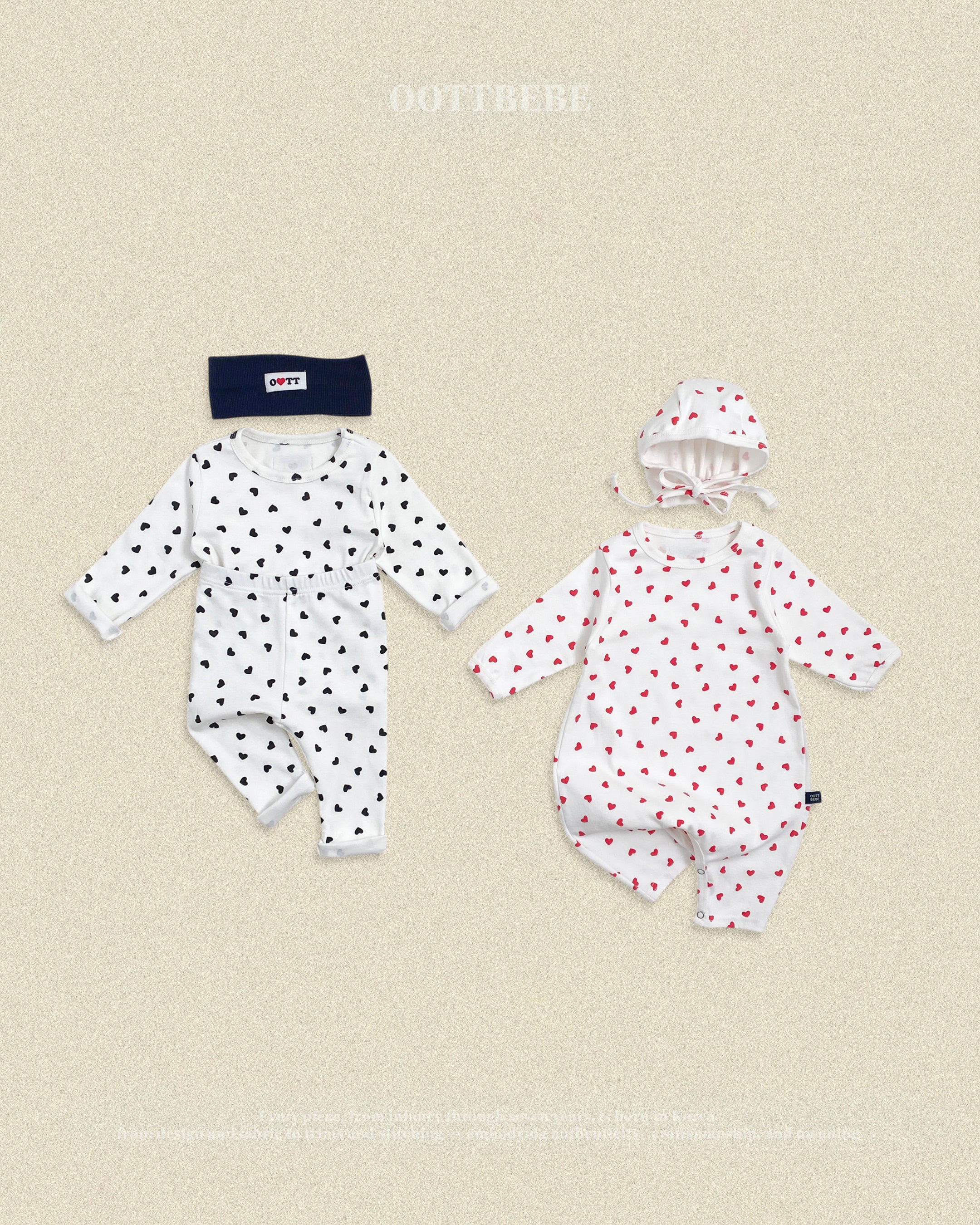 Oott Bebe Petit Heart Bodysuit Bonnet Set