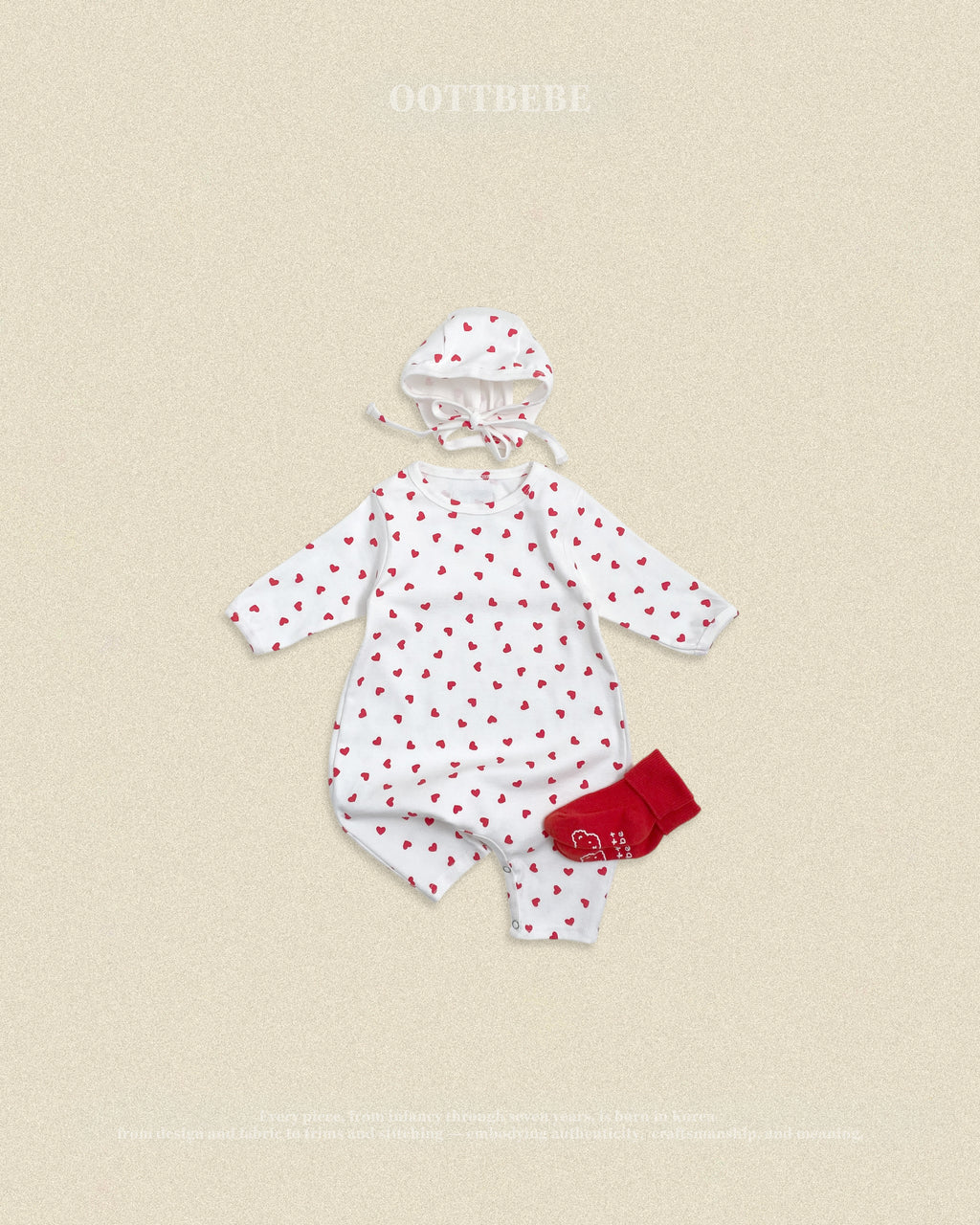 Oott Bebe Petit Heart Bodysuit Bonnet Set