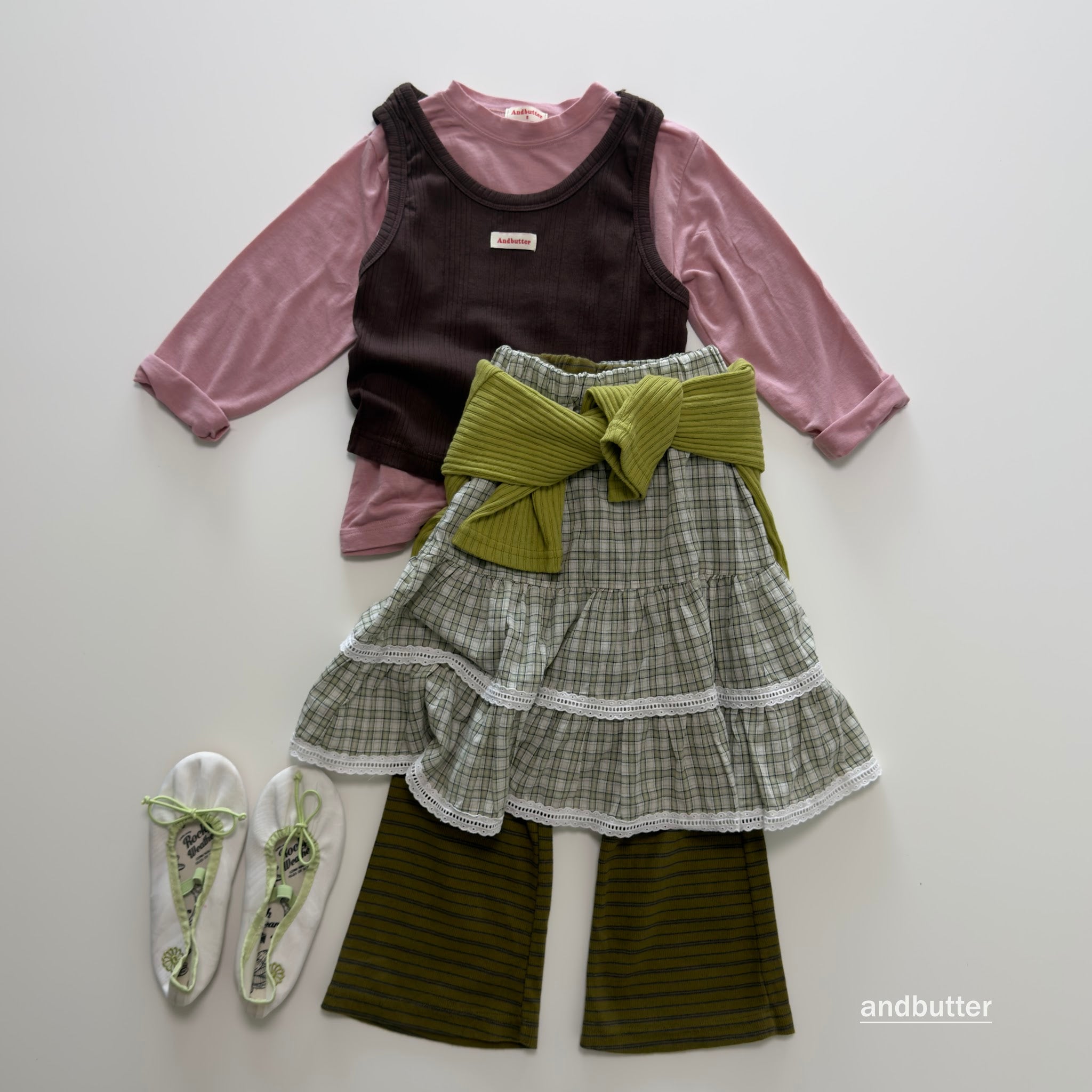 andbutter Check Tiered Skirt