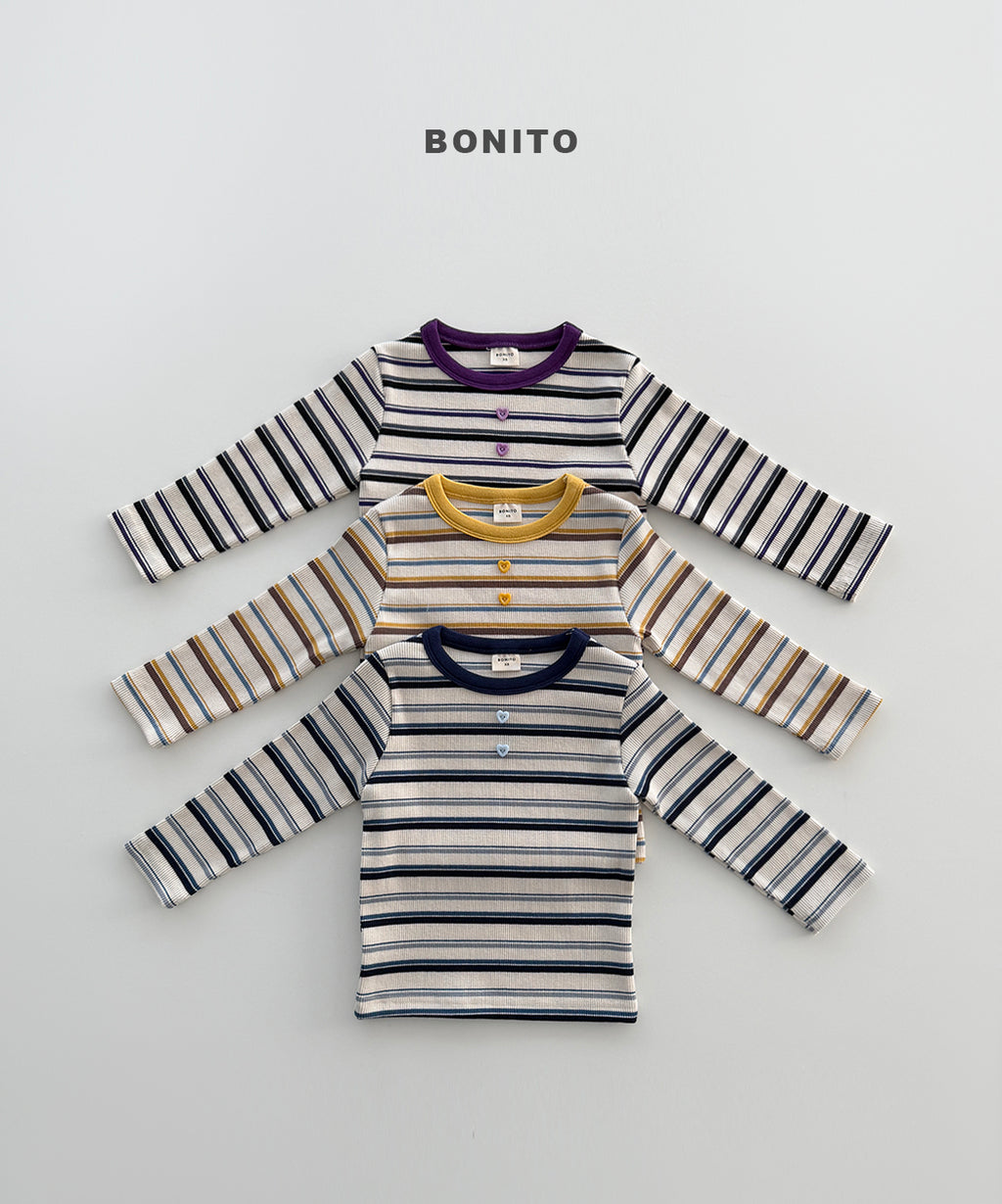 Heart Button Stripe Tee