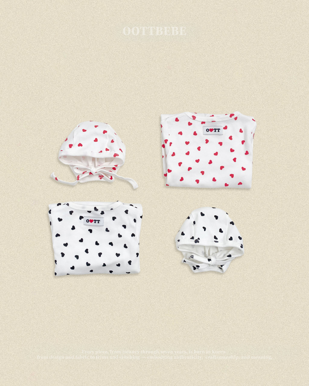 Oott Bebe Petit Heart Bodysuit Bonnet Set