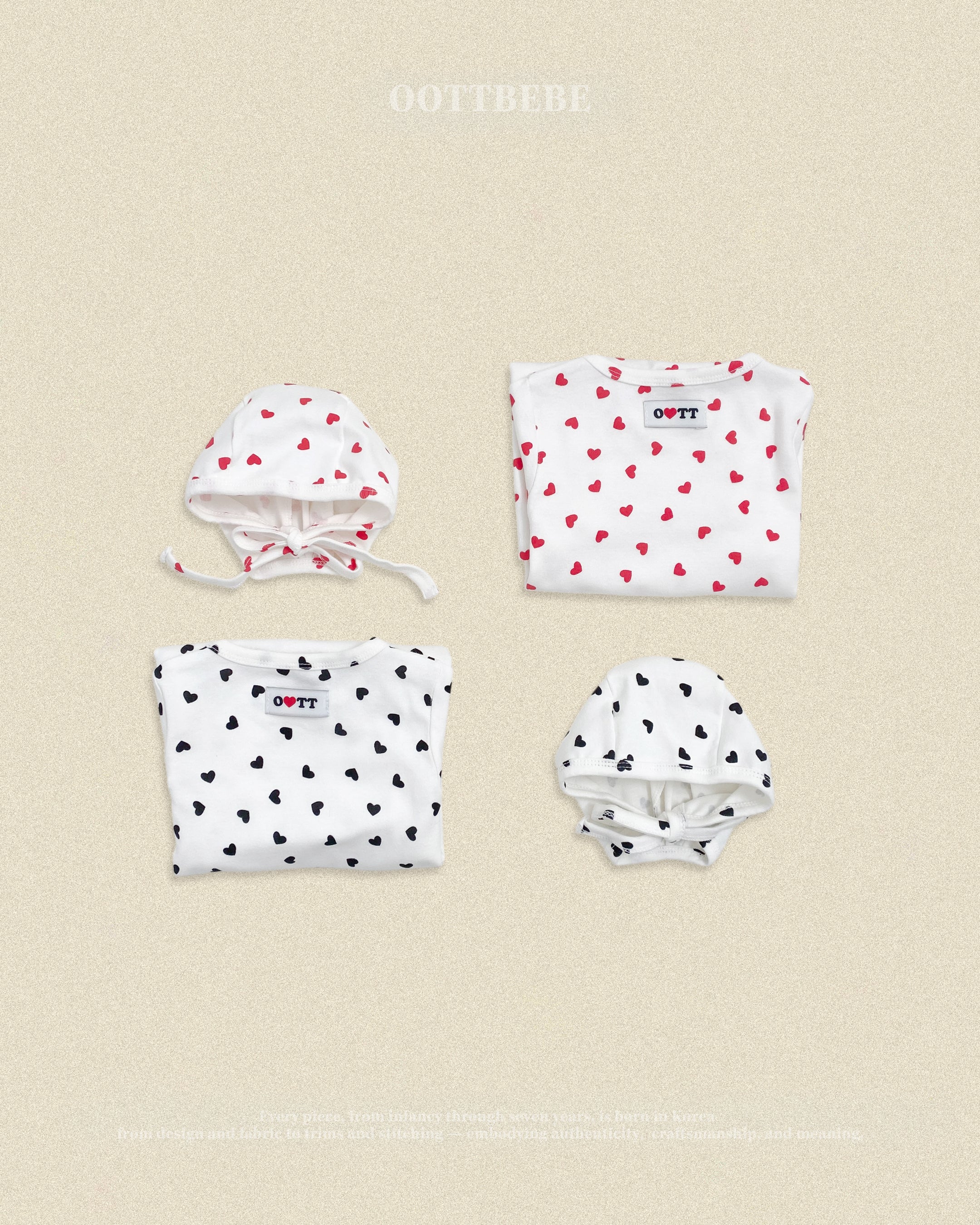 Oott Bebe Petit Heart Bodysuit Bonnet Set