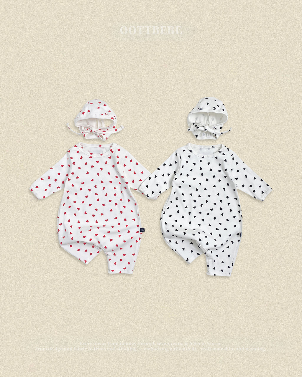 Oott Bebe Petit Heart Bodysuit Bonnet Set