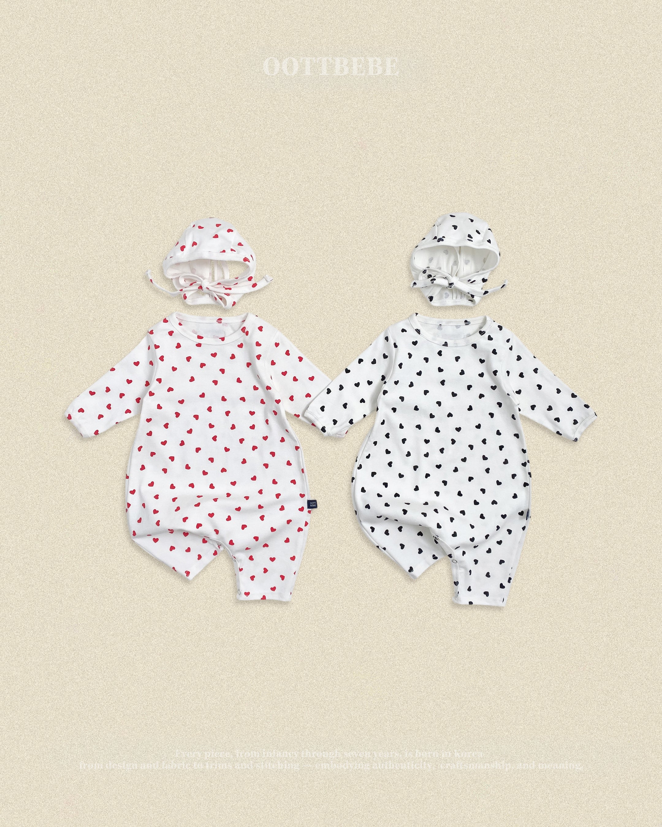 Oott Bebe Petit Heart Bodysuit Bonnet Set