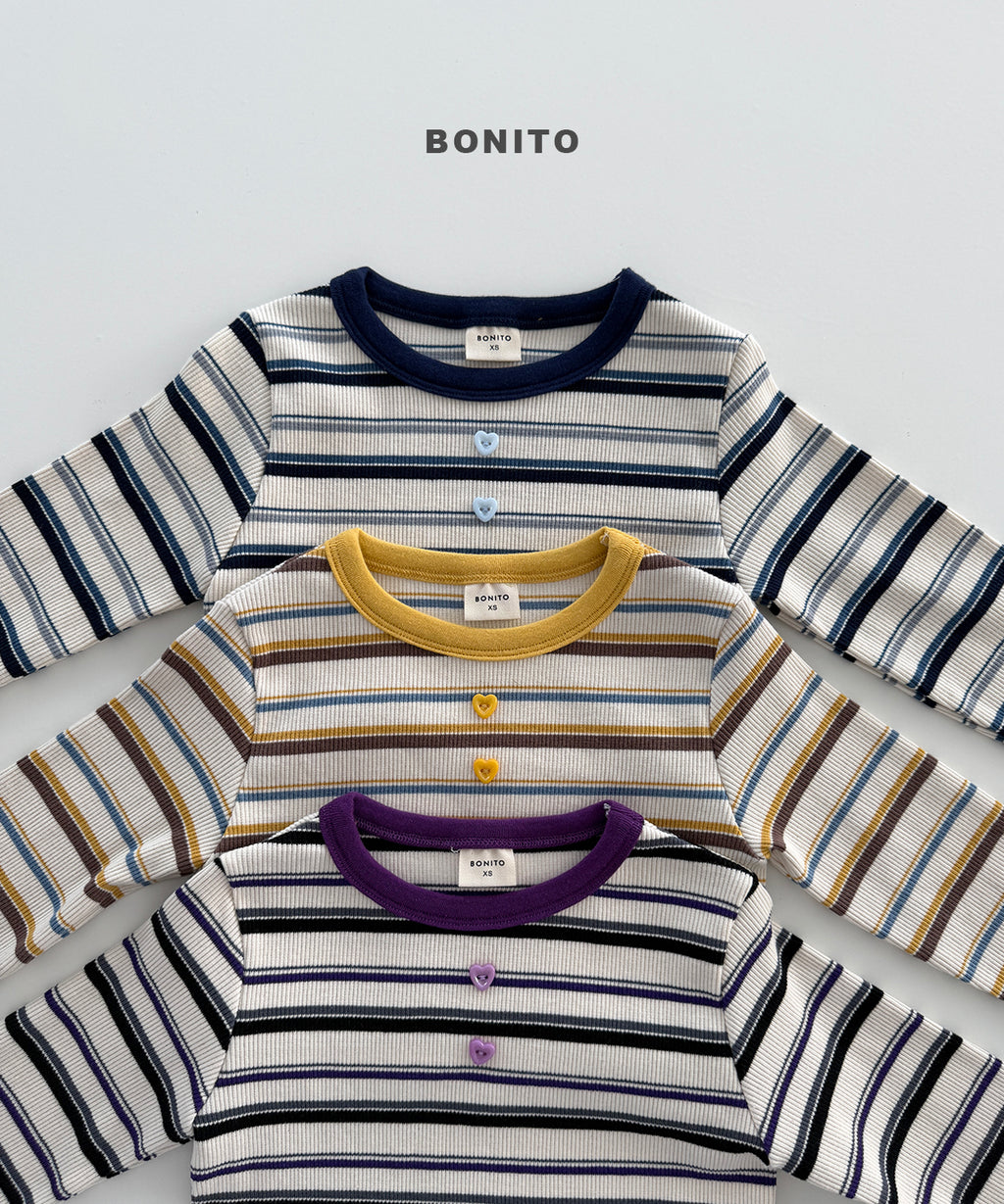Heart Button Stripe Tee