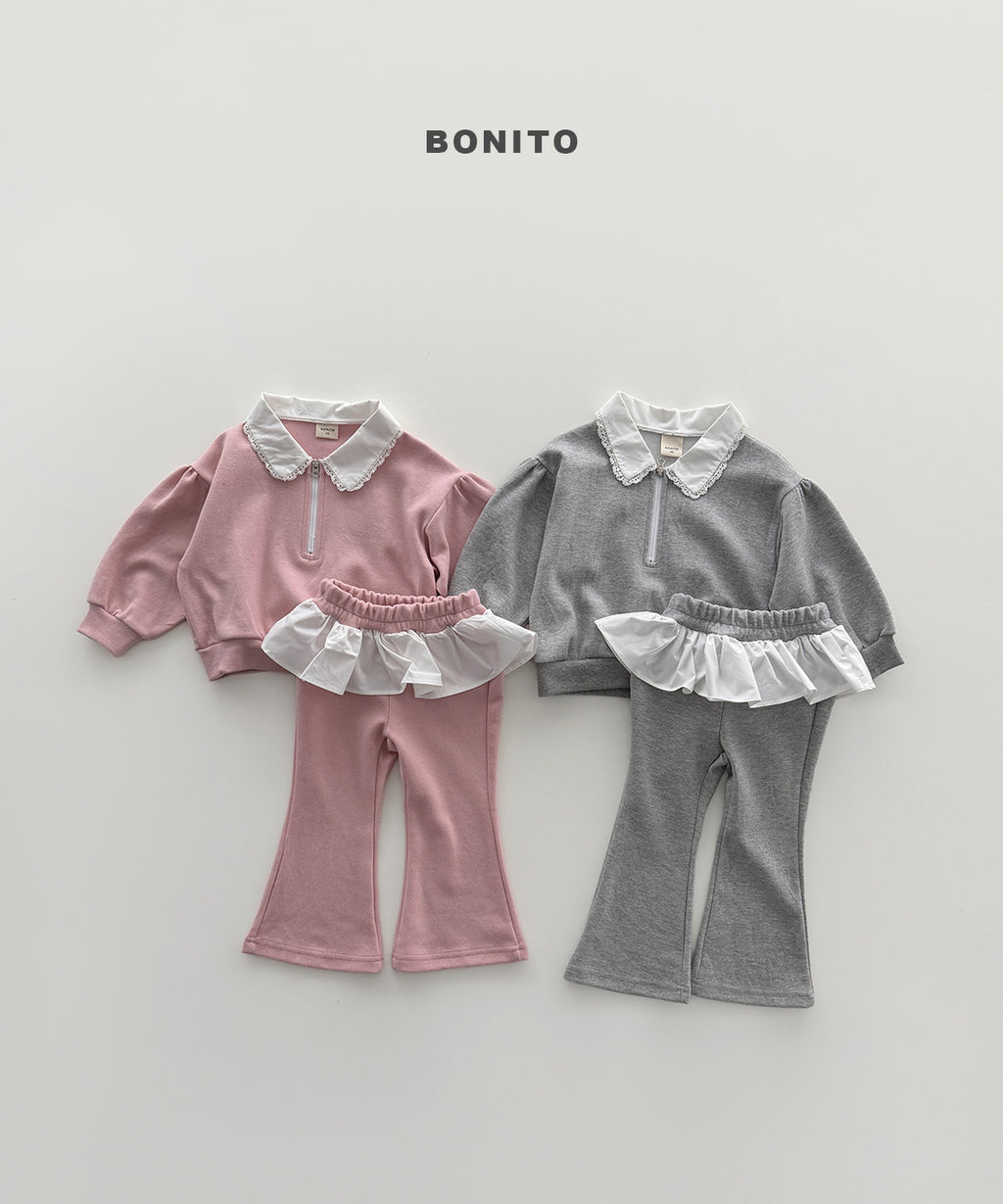 Shirring Collar Zip-up Set