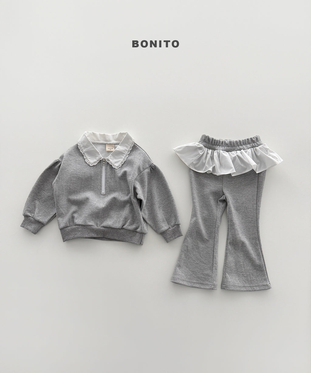Shirring Collar Zip-up Set