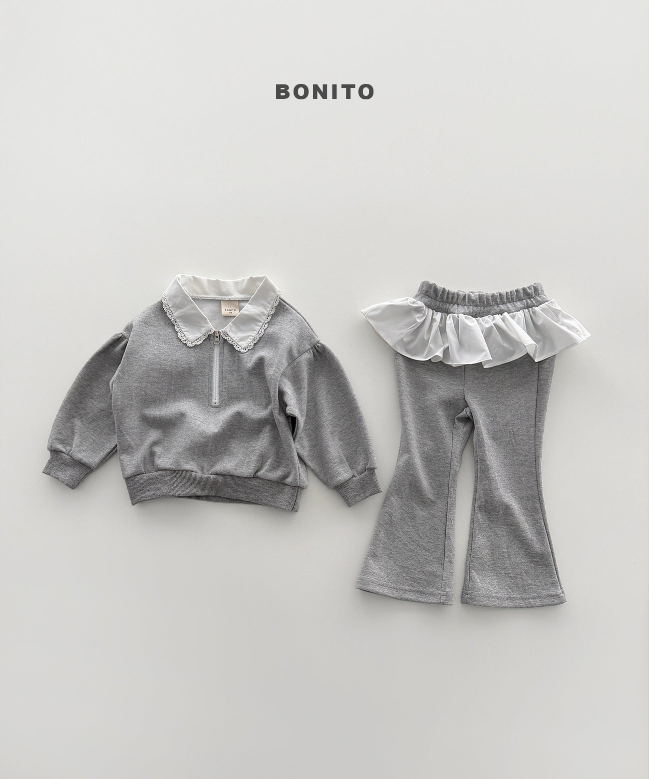Shirring Collar Zip-up Set