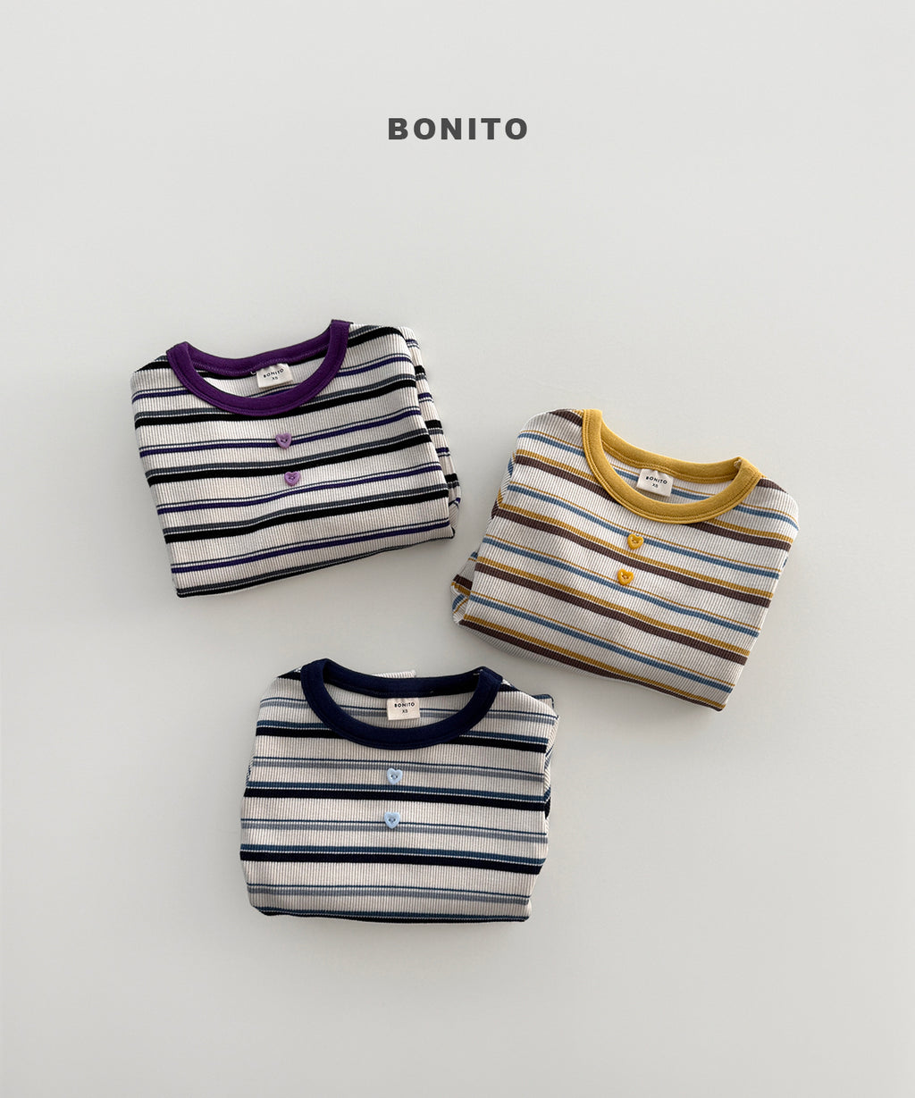 Heart Button Stripe Tee