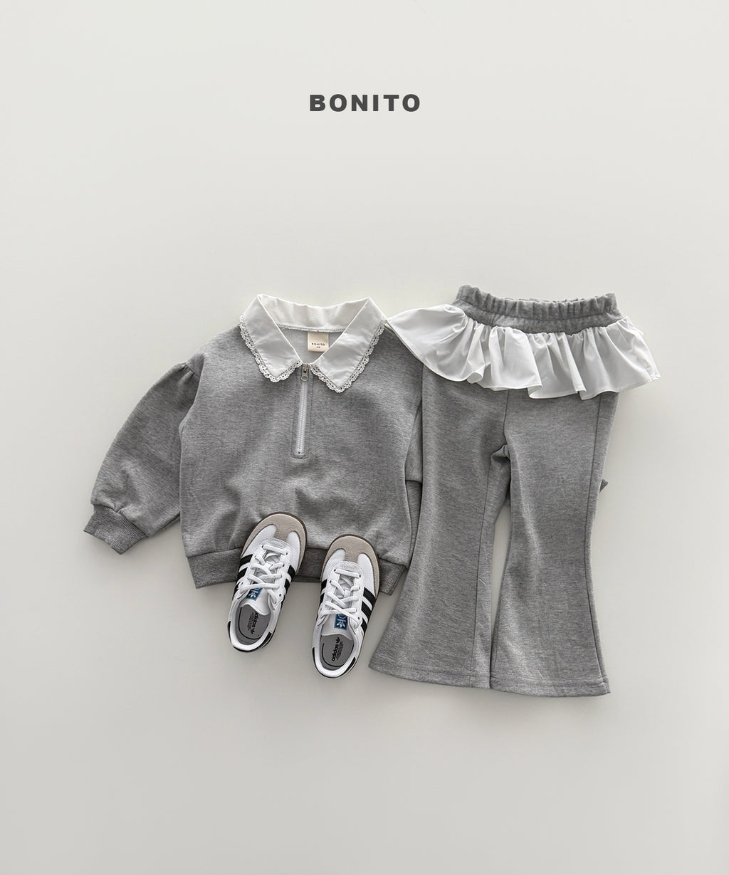 Shirring Collar Zip-up Set
