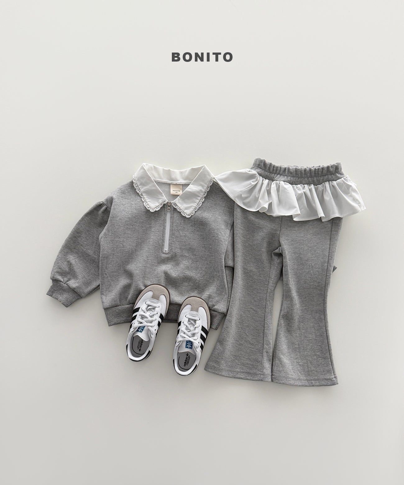 Shirring Collar Zip-up Set