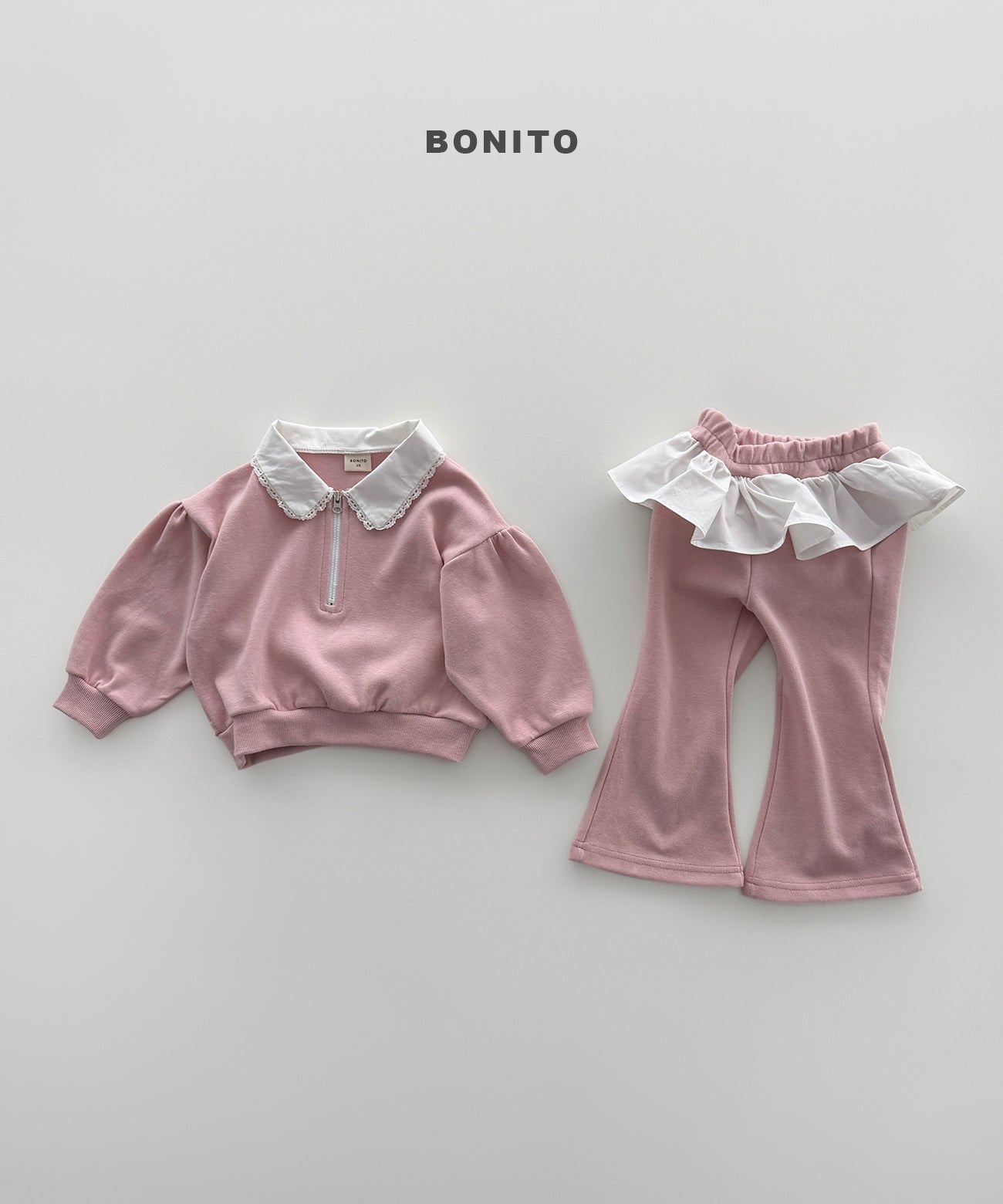 Shirring Collar Zip-up Set