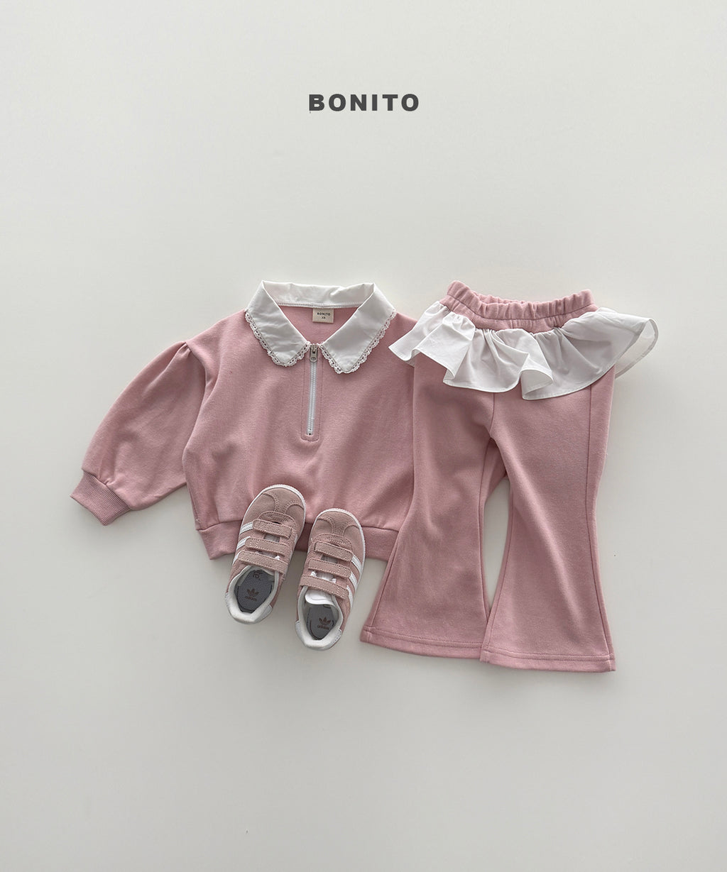 Shirring Collar Zip-up Set