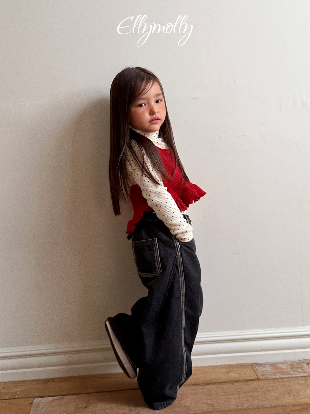 Elly Molly Dot Brushed Half Polo Tee