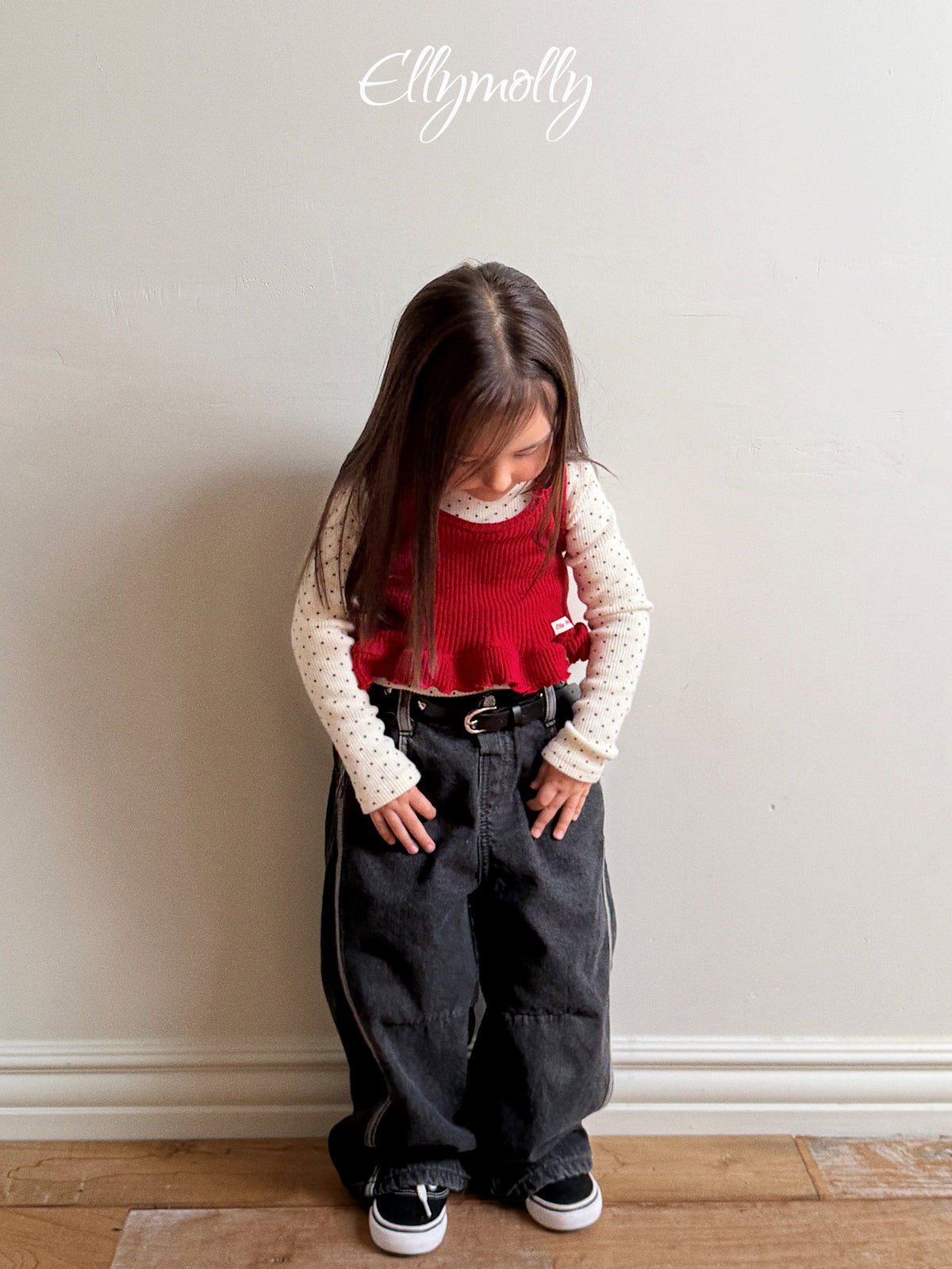 Elly Molly Dot Brushed Half Polo Tee