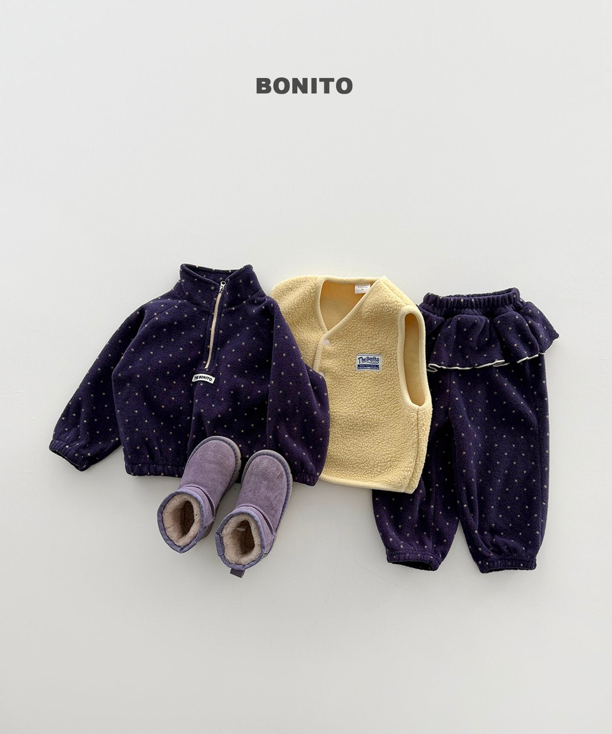 bonito ドットフリル ハーフジップセット