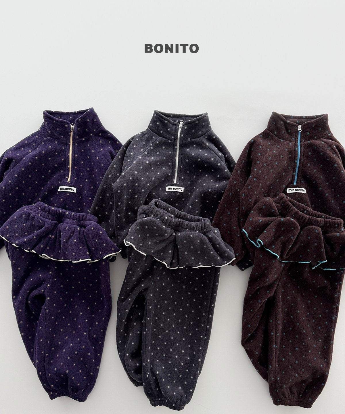 bonito ドットフリル ハーフジップセット