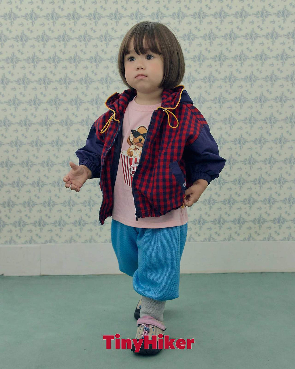 Tiny Hiker Bbosik Check Hooded Jumper
